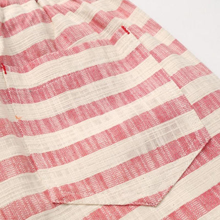 Men's Cotton Linen Shorts | Stripe Elastic Waist | Straight Cut | Breathable Fabric | Summer Casual | Lightweight Comfort | Practical Pockets | Adjustable Fit | Versatile Style