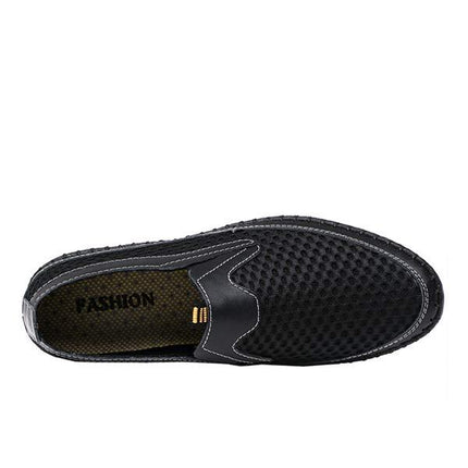 Men's Slip-On Mesh Moccasins | Casual Sports Water Shoes | Leather & Mesh Upper | Easy Entry | Non-Slip Flexible Rubber Sole | Comfortable Lightweight Footwear