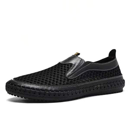 Men's Slip-On Mesh Moccasins | Casual Sports Water Shoes | Leather & Mesh Upper | Easy Entry | Non-Slip Flexible Rubber Sole | Comfortable Lightweight Footwear