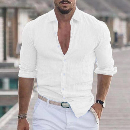 Men's Long Sleeve Casual Shirt | Solid Color | Lapel Collar | Cotton Blend | Comfortable Fit | Easy Care | Versatile Wardrobe Essential