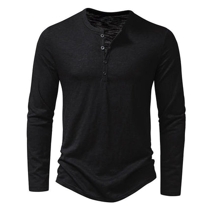 Men's Long Sleeve Henley T-Shirt | Casual Solid Color | Comfort Fit | Stylish Button Placket | Soft Cotton Blend | Regular Fit | Warm Layering Top | Versatile Fall Winter Wear