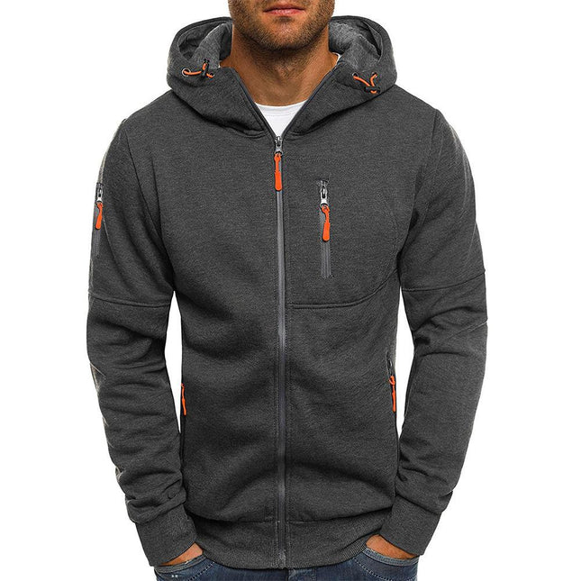 Men's Cotton Blend Zipper Hooded Jacket | Slim Fit Sports Outerwear | Lightweight Athleisure Coat | Adjustable Hood & Pockets | Casual & Functional Style | Machine Washable | Black Navy Grey Olive Colors | Sizes S-XXL