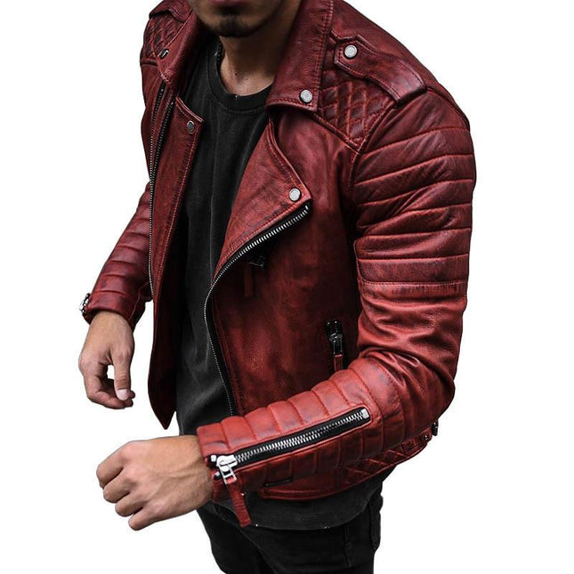 Men's Vintage Style Windproof Motorcycle Jacket | Slim Lapel | Padded Warmth | Zipper Closure | Outerwear for Cold Weather | Timeless Design | Durable Stitching | Versatile Casual Wear