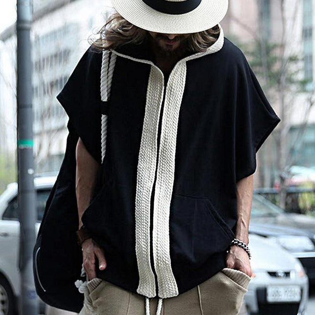 Men's Hooded Sweatshirt Jacket | Loose Fit | Short Sleeve | Color Block Design | Cotton Blend | Casual Outdoor Wear | Spring Summer Fall