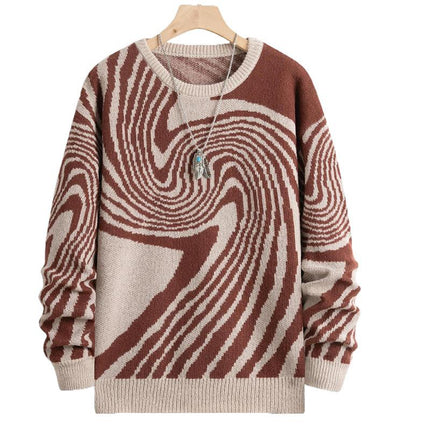 Men's Jacquard Design Crew Neck Sweater | Warm Knitted Fashion | Versatile Long Sleeve Pullover | Men's Winter Casual Jumper | Classic Comfortable Fit