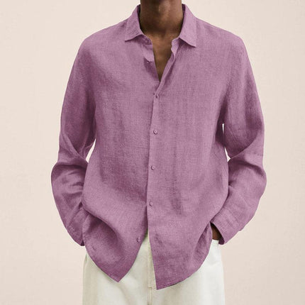 Men's Loose Fit Cotton Blend Shirt | Long Sleeve | Lapel Collar | Casual Wear | Multiple Seasons | Single Breasted | Versatile Style | Classic Dress Shirt