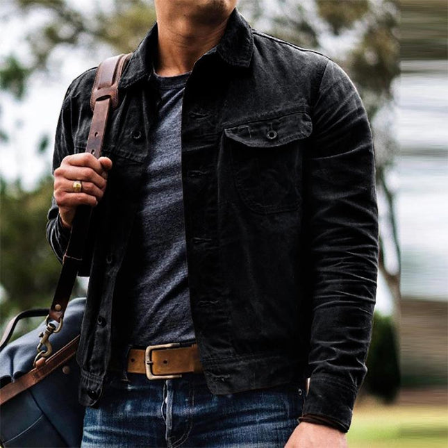 Men's Vintage Slim Fit Lapel Jacket | Long Sleeve | Single-Breasted | Polyester Blend | Spring Autumn | Casual Retro Style | Chest Pockets | Timeless Outerwear Fashion