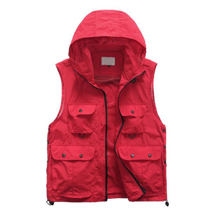 Men's Outdoor Quick-Drying Vest | Quick-Dry Fabric | Breathable Mesh Lining | Multiple Pockets | Adjustable Drawstring Hem | Hiking Camping Fishing | Available in Green Red Black | Sizes S-XXL