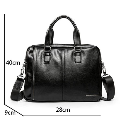 PU Leather Laptop Briefcase | Vintage Style | Waterproof | Wear-Resistant | Solid Color | Polyester Lining | Multi-pocket | Business & Daily Use | Men's Bag