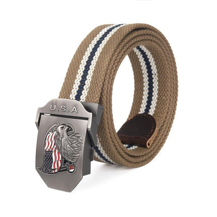 Men's Patriotic Canvas Belt | USA Eagle Flag Design | Automatic Smooth Buckle | Durable Everyday Accessory | Adjustable Fit | Casual to Semi-Formal Use | High-Quality Craftsmanship | Stylish & Comfortable