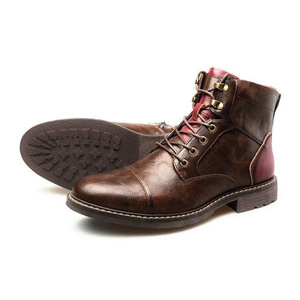 Men's Leather Patchwork Ankle Boots | Lace-Up Oxford Construction | Durable Rubber Sole | Medium Width | Breathable Leather Lining | Stylish Casual Footwear