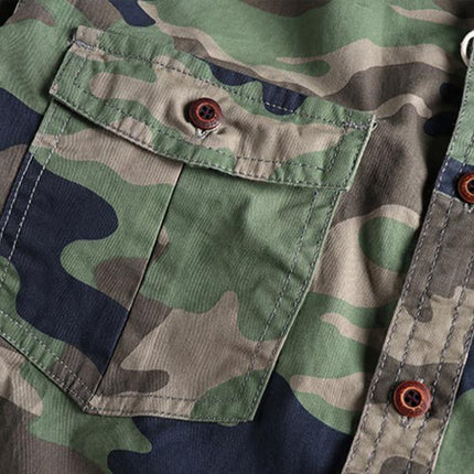 Men's Camouflage Cargo Shirt | Long Sleeve | Lapel Collar | Patch Pocket | Single Breasted | Machine Washable | Durable | Casual Wear | Fashionable 남성용 피크닉 스타일의 세련된 카무플라쥬 셔츠