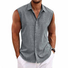 Men's Sleeveless Shirt | Solid Color Lapel | Cotton Linen Blend | Breathable & Durable | Classic Timeless Design | Ideal for Casual & Warm Weather | Versatile Pairing with Jeans or Trousers