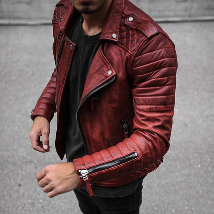 Men's Vintage Style Windproof Motorcycle Jacket | Slim Lapel | Padded Warmth | Zipper Closure | Outerwear for Cold Weather | Timeless Design | Durable Stitching | Versatile Casual Wear