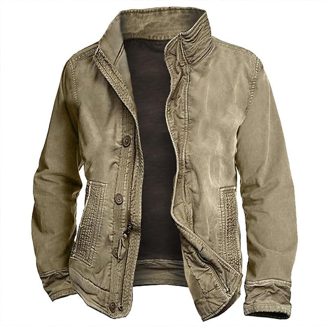 Men's Retro Cotton Blend Jacket | Lapel Collar | Long Sleeve | Pocket Details | Spring Autumn Winter Outerwear | Machine Washable | Vintage Fashion