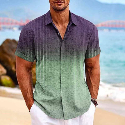 Men's Hawaiian Shirt | Tropical Ombre Print | Lapel Collar | Short Sleeve | Cotton Linen Blend | Casual Beachwear | Vibrant Colors | Breathable & Durable | Sizes Available