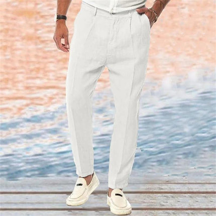 Men's Linen Pants | Outdoor Loose Straight Fit | Solid Color | Breathable Soft Fabric | Elastic Drawstring Waistband | Casual Pockets | Versatile Comfortable Style