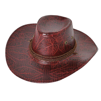 Men's Cowboy Hat | PU Leather Western Style | Wide Brim Sun Protection | Classic Vintage Design | Adjustable Fit | Durable & Water-Resistant | Dress Up for Events or Everyday | Black Brown Red Colors