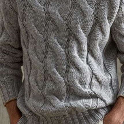 Gray Turtleneck Cable Knit Sweater | Versatile Long Sleeve Pullover | Soft Cozy Knit | Classic Gray | Regular Fit | Ribbed Cuffs & Hem | Stylish Warmth | Winter Fashion | Artisanal Craftsmanship