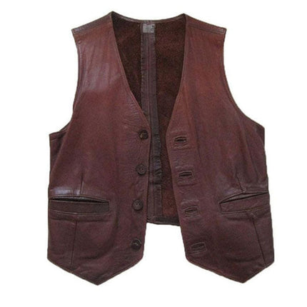 Vintage Leather Vest | 1960s-70s Men's Custom Handcrafted | Brown | Provincetown | Front Pockets | Four Leather Buttons | Chestnut Brown Outerwear
