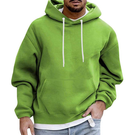 Men's Fleece Hoodie | Solid Color Loose Fit | Casual Pullover with Pocket | Long Sleeve Warm Sweatshirt | Comfortable Cozy Top for Everyday Wear | Style with Jeans or Layer for Outdoor Activities