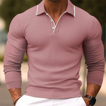 Men's Polo Shirt | Solid Color | Lapel Collar | Slim Fit | Cotton Blend | Long Sleeve | Casual & Semi-Formal Wear | Soft & Breathable | Durable & Stretchable | Tailored Silhouette | Easy Care | Versatile Styling