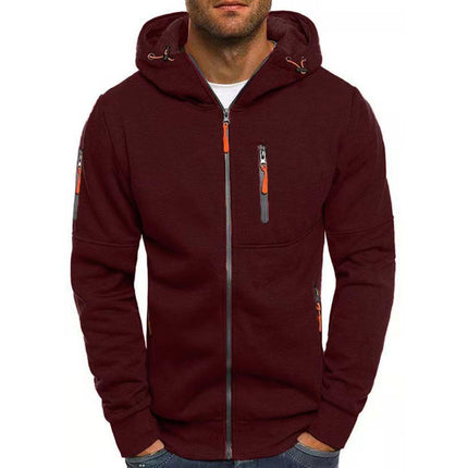 Men's Cotton Blend Zipper Hooded Jacket | Slim Fit Sports Outerwear | Lightweight Athleisure Coat | Adjustable Hood & Pockets | Casual & Functional Style | Machine Washable | Black Navy Grey Olive Colors | Sizes S-XXL