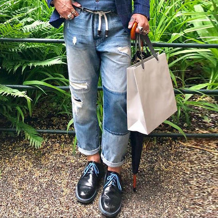 Men's Vintage Washed Distressed Patchwork Jeans | High-Quality Denim | Comfortable Fit | Stylish Rugged Look | Authentic Texture | Patchwork Detailing | Casual Everyday Wear | Button and Zipper Closure | Classic Five-Pocket Styling