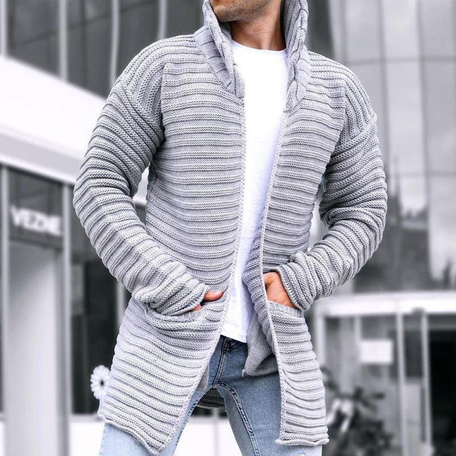 Men's Knit Cardigan | Solid Stand Collar | Mid-Length Design | High-Quality Knit Fabric | Two Hand Pockets | Variety of Solid Colors | Comfortable Tailored Fit | Versatile for Formal & Casual Occasions