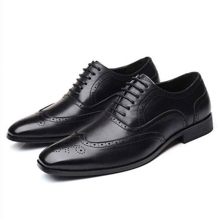 Men's Brown Leather Brogue Oxford Shoes | Cap Toe Dress Shoes | Flexible Rubber Sole | Formal Business Footwear | Glossy Polished Finish | Wedding & Party Ready