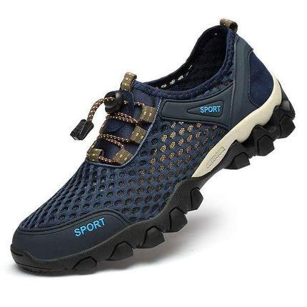Men's Outdoor Hiking Shoes | Rugged All-Terrain Sneakers | Waterproof | Custom Fit | Massaging Insole | Leather & Mesh Panels | Bungee Cord Closure | Non-Slip Sole | Comfortable Lightweight Design