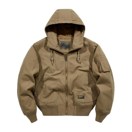 Men's Cotton Hooded Bomber Jacket | Casual Loose Fit | Zipper Closure | Adjustable Hood | Ribbed Cuffs | Breathable Fabric | Functional Pockets | Lightweight Outerwear
