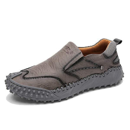Men's Vintage Leather Slip-On Shoes | Casual Sports & Hiking | Comfortable Massaging Insole | Non-Slip Sole | Lightweight & Flexible