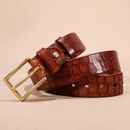 Men's Genuine Cowhide Leather Belt | Pure Copper Bronze Buckle | Durable & Stylish | Versatile Accessory | Classic Design for Casual & Formal Outfits
