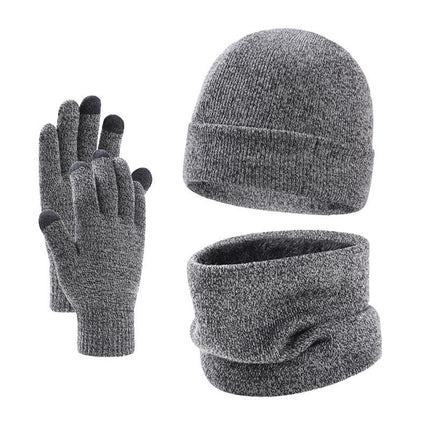 Men's Winter Knitted Set | Plus Velvet Hat Scarf Gloves | Warm & Cozy Fashion Accessories | 3-Piece Color Coordinated Set | Soft Velvet Lining | Durable & Stylish Winter Essentials