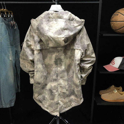 Men's Mid-length Hooded Camouflage Trench Coat | Weather-resistant Fabric | Adjustable Hood & Cuffs | Stylish Modern Design | Ideal for Urban & Travel | Available in Sizes XS to XXL