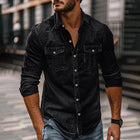 Men's Vintage Washed Denim Shirt | Distressed Lapel Design | Long Sleeve | Indigo Blue | Casual & Semi-Formal Versatility | Soft Cotton Fabric | Sizes S-2XL | Machine Washable