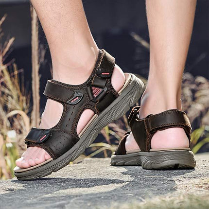 Men's Casual Beach Sandals | Durable Leather Upper | Non-Slip Flexible Sole | Adjustable Heel Strap | Breathable Textile Lining | All-Day Comfort | Everyday Summer Footwear