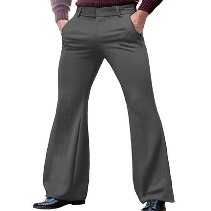 Men's Solid Color Slim Fit Flared Pants | Retro Style | Slant Pockets | Comfortable Waistband | Durable Fabric | Tailored Detailing | Versatile Fashion | Flattering Silhouette | Classic Color Options