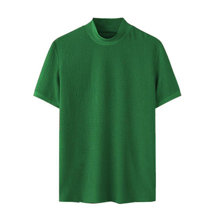 Men's Slim Fit Half Turtleneck Knitted Short Sleeve Tee | Solid Color | Lightweight Layering Top | Comfortable and Stylish | Semi-Formal and Casual Wear | Fall and Winter Fashion