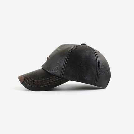 Men's Vintage Leather Dome Baseball Cap | Big Brim Curled Edge | PU Material | All Seasons | Fashionable Peaked Hat