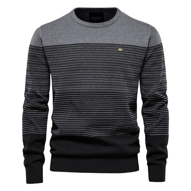 Men's Vintage Striped Sweater | Relaxed Fit | Classic Round Neck | Versatile Knitwear | Autumn Winter Spring | Casual Outdoor Wear | Fashionable Striped Design | Machine Washable | Ribbed Trim