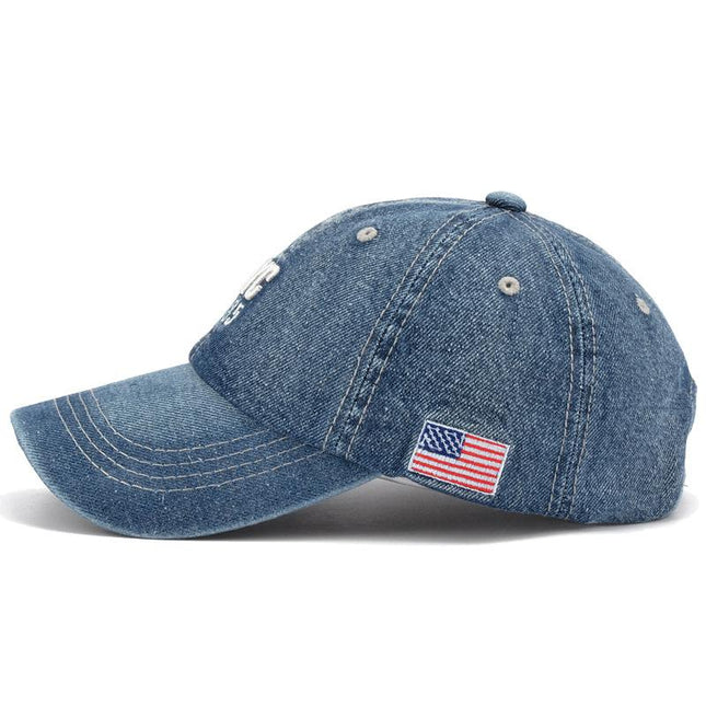 Men's Adjustable Denim Baseball Cap | Vintage American Flag Embroidered Letters | Wide Brim Dome Style Hat | Clothing Accessories