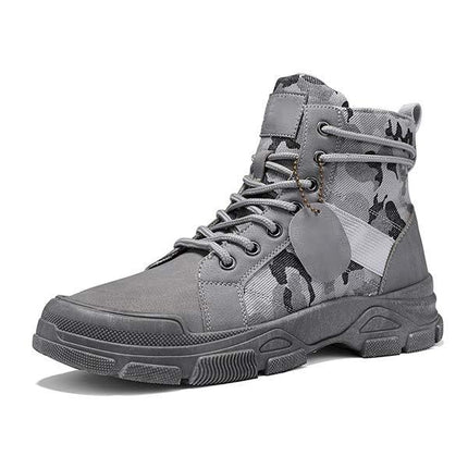 Men's Vintage Camouflage High-Top Ankle Boots | Lace-Up Closure | Slip-Resistant Rubber Sole | Durable Military Style | Comfortable Inner Lining | Sturdy and Rugged | Perfect for Casual and Formal Wear