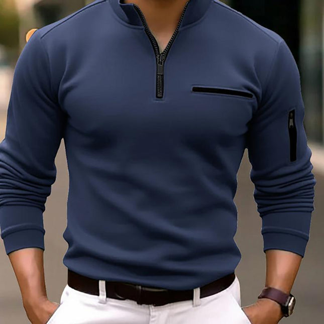 Men's Polo Shirt | Zipper Feature | Solid Color | Casual Tailored Fit | Classic Polo Collar | Short Sleeves | Cotton-Polyester Blend | Breathable and Comfortable | Spring-Summer Fashion | Versatile Styling