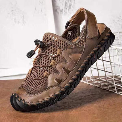 Men's Water Sandals | Flexible Non-Slip Sole | Breathable Leather & Mesh | Adjustable Heel Strap | Bungee Cord Closure | Lightweight Comfort | Ideal for Boat & Beach