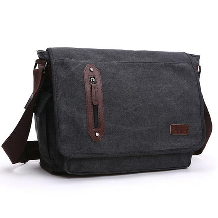 Durable Canvas Crossbody Bag | Adjustable Shoulder Strap | Interior Laptop Compartment | Multi-Pocket Design | Vintage Casual Style | Ideal for Business, Work, School | 38.5x36x36.5 cm