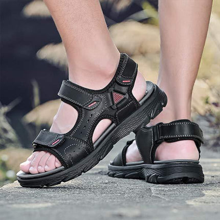 Men's Casual Beach Sandals | Durable Leather Upper | Non-Slip Flexible Sole | Adjustable Heel Strap | Breathable Textile Lining | All-Day Comfort | Everyday Summer Footwear