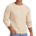 Men's Sweater | Waffle Knit | Solid Color | Crew Neck Pullover | Long Sleeve | Versatile Casual | Classic Fit | Breathable Soft Fabric | Available in Black Navy Grey Olive | Ideal for Layering | Comfortable Style