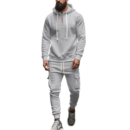 Men's Hooded Sweatshirt and Jogger Pants Set | Relaxed Fit | Adjustable Drawstring Hood | Full-Length Elastic Cuff Joggers | Soft Breathable Cotton Blend | Casual Sportswear Loungewear | Pockets